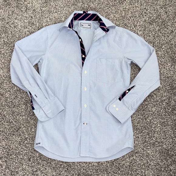 Weyhill & Wharf Tops - Weyhill & Wharf The Preparatory Oxford in Pink & Navy Wide Repp Sporting Blue